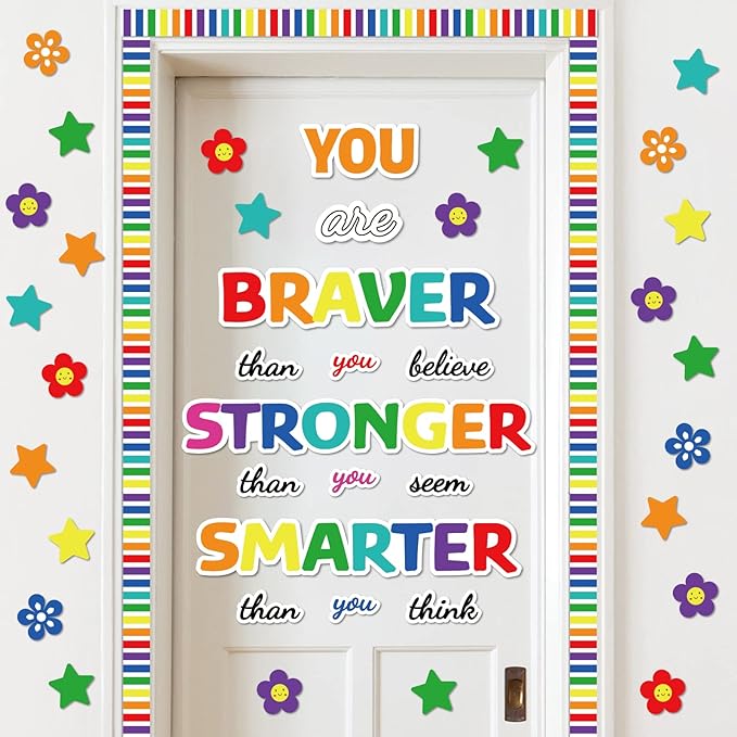 Classroom Bulletin Board Decoration Set Welcome Banner Wall Door Decor Colorful Classroom Decorations for Kindergarten Preschool Elementary Middle School (Braver, Stronger, Smarter)