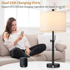 Kondras Table Lamp for Bedroom Set of 2, 23" to 30" Height Adjustable Bedside Lamp with 2 USB Ports, Black Nightstand Lamp with White Shade, Modern Pull Chain Table Lamp for Living Room End Table