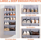 FENTEC 1 Pack Over-the-Door-Shoe-Organizers, Hanging Organizers with Large Pocket Shoe Holder Hanging Shoe Rack for Closet Shoe Organizer for Wall, Over Door Organizer with 15 Pockets Gray