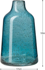 Torre & Tagus 10 Inch Tall Blue Glass Vase with Gold Flakes, Mouth Blown Glass Vase Blue Flower Vase Centerpieces, Watertight for Hydroponic Plants, Coastal Decor Accents (Marina)