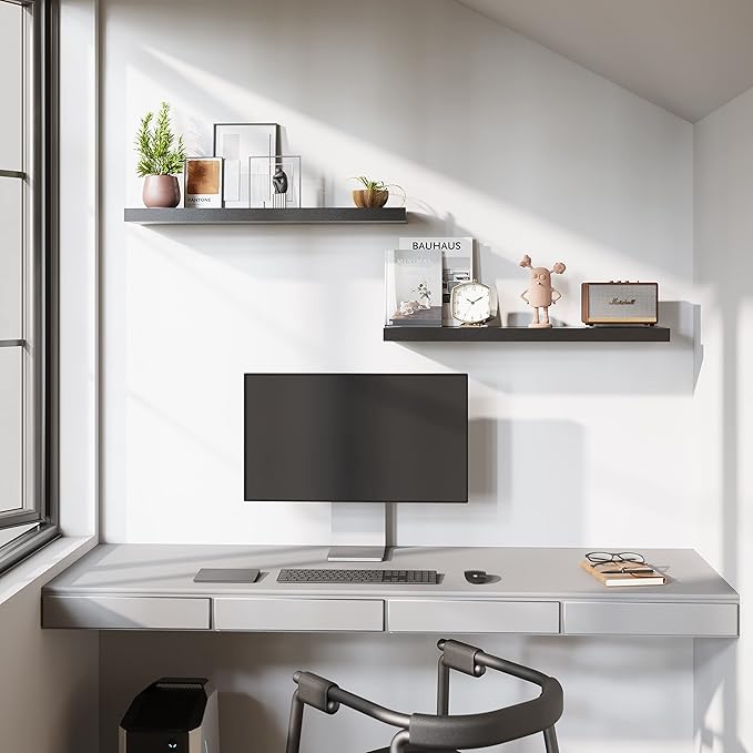 BAMEOS Floating Shelves, 31W x 8D Wall Mounted Display Shelves with Invisible Brackets, Set of 2 | Lightweight Décor Shelf for Bedroom, Living Room, Bathroom & Entryway Black