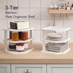 VERTORGAN 3 Tier Bamboo Corner Shelf(2 Pack),Dish Drying Rack,Plate Organizer,Kitchen Spice Rack for Countertop and Cabinet(White)