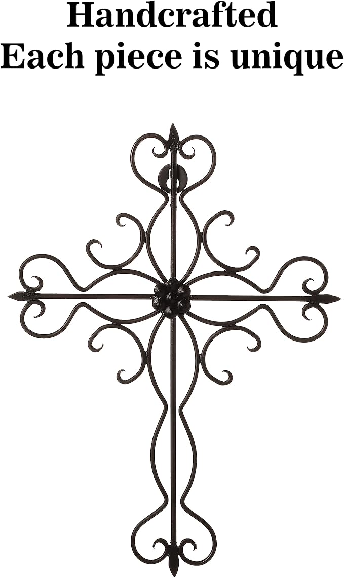 RELY+ Black Matte Wall Cross 14x10 Inch Living Room Décor Outdoor Crucifix Rustic Wall Decor Metal Wall Art Decorative Hanging Iron Wrought Wall Décor crosses for Indoor Home Halloween Decorations