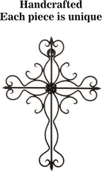 RELY+ Black Matte Wall Cross 14x10 Inch Living Room Décor Outdoor Crucifix Rustic Wall Decor Metal Wall Art Decorative Hanging Iron Wrought Wall Décor crosses for Indoor Home Halloween Decorations