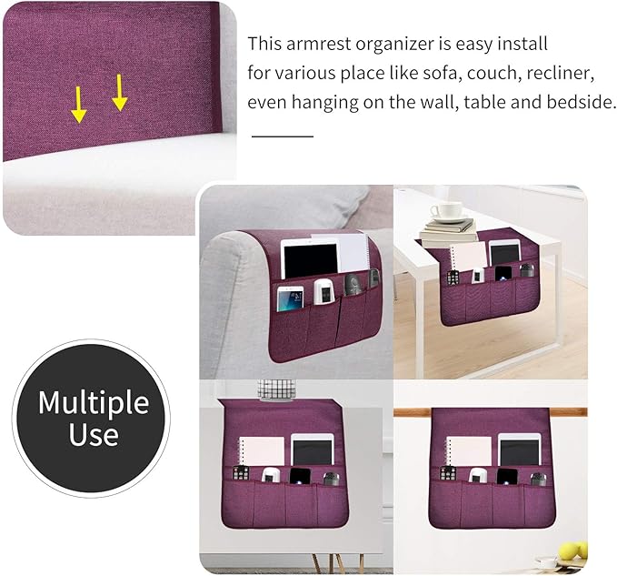 Sofa Armrest Organizer, Remote Control Holder for Recliner Couch, Arm Chair Caddy with 5 Pockets for Magazine, Tablet, Phone, iPad