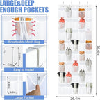 Windyun 40 Over the Door Shoe Organizer Large Breathable Mesh Pocket Clear White Hanging Shoe Rack for Closet Behind Door Hanger Storage Holder Nonslip Hook for Women Men Entryway Bedroom Utility Room