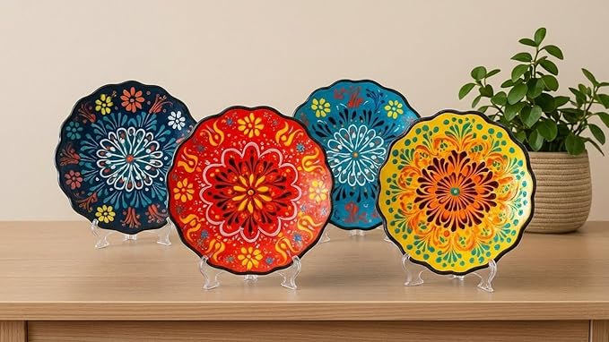 Turkish Handmade Ceramic Decorative Plate 7.08” (18 cm) – Hand-Painted Wall Hanging Art, Ottoman Anatolian Motif, Boho Mediterranean Home Decor Accent, Unique Artisan Craft Gift