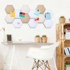 Mindsoft 16 Pcs Hexagon Cork Board for Walls with 50 Wooden Push Pins 12x10 in Felt DIY Tiles Notice with Nano Tape Hanging Bulletin Board for Home Photo Office Memo Note(Retro)