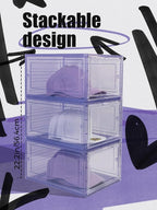 6 Pack Hat Organizer Box, Stackable Clear Baseball Caps Holder Box Containers with Magnetic Door for Hats Snapback Cap Storag, Hat Rack Display Case, Holds 8 Hats Each (Purple)