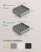 SONGMICS Set of 4 Drawer Organizers, Closet Organizers for Underwear, 80 Cells, Foldable Sock Holders, 11.8 x 11.8 x 3.9 Inches, for Storing Socks, Ties, Belts, Dove Gray URUS011G01
