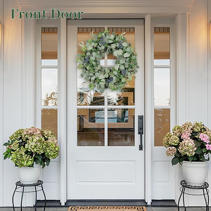 24Inch Eucalyptus Wreath Set of 2, Large Eucalyptus Wreath for Front Door with Olive Leaves and Berries for All Seasons, Spring Summer Year Round Wreaths for Front Door Indoor Outdoor