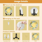 HABEN ARTWORK 10" Ceramic Plates for Display Lemon Floral Botanical Frame Pastel Colors Decorative Plate with Stand and Hook for Kitchen Dining Room Wall Hanging Decor