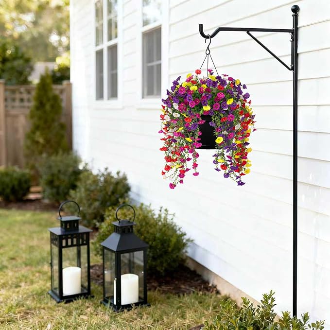 Fake Artificial Hanging Flowers for Outdoor, 8 PCS Silk Morning Glory Faux Flowers with Eucalyptus Leaves,Realistic Hanging Plants for Wedding Home Office Garden Decor