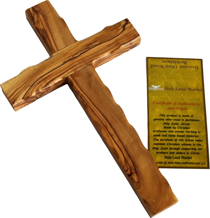 Holy Land Market Olive Wood Cross - Hand-Carved Wall Holy Land Wood Cross from Bethlehem, Olive Wood Crosses Collection - 10 in