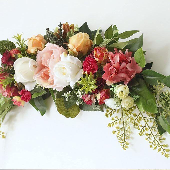 30 Inch Artificial Rose Flower Swag, Colorful Decorative Swags with Green Leaves Rose Hydrangeas Eucalyptus Leaves for Home Garden Lintel Wedding Arch Party