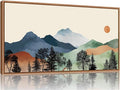 SIGNINART Boho Mountain Framed Canvas Wall Art, Watercolor Nature Landscape Art Prints, Modern Sunrise Art Paintings, Green Forest Wall Decor for Living Room, Bedroom, Office 20"x40"