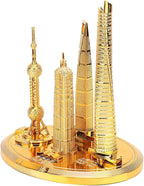 Shanghai Building Collection Model Set, Oriental Pearl Tower and Jin Mao Financial Center Souvenir, Electroplated Bronze Gold Metal Architecture Miniatures for Office Home Decor (Gold-Small)