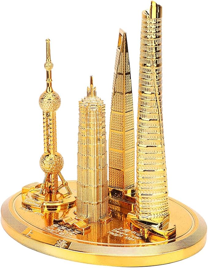 Keenso Shanghai Building Collection Model Reflective Bronze and Gold Vintage Trend Friends Big (Gold-Small)