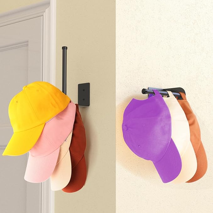6 Pack Hat Racks for Baseball Caps, Stainless Steel Hat Organizer for Baseball Cap, Hat Holder Storage Organizer, Hat Hanger Strong Adhesive/Wall Drilled for Door, Bedroom, Closet(Black 6 in)
