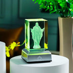 YWHL 3D Crystal Sacred Heart of Jesus Figurine with Colorful Light Base, Laser Engraved Classic Religious Statues Gifts for Women Men, Great Home Decor for Christian Catholic