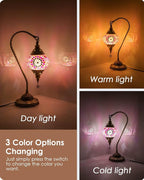 Yarra-Decor Turkish Moroccan Lamp with Bronze Base 3 Color Options Handmade Swan Neck Tiffany Mosaic Glass Bedside Lamps for Bedroom (LED Bulb Included) (3)