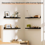 upsimples Floating Shelves for Wall, 23.6 Inch Shelves for Decor Storage Set of 6, Wall Mounted Wood Shelf for Bedroom, Living Room, Bathroom, Kitchen, Long Picture Ledge Shelves, Black