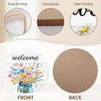 Harooni Spring Summer Welcome Door Sign for Front Door Spring Mason Jar Flowers Door Hanger Sign Wildflower Butterfly Wood Wreath Farmhouse Front Wreaths for Porch Wall Indoor Home Decor 12"x12"