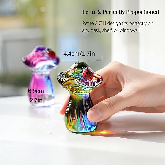 H&D HYALINE & DORA Cute Crystal Mushroom Figurine Mini Colorful Mushroom Ladybug Figurines for Fairy Garden Terrarium Accessories Decor