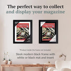 Creative Picture Frames 9 x 11.87 Magazine Frame with Full-Strength Glass, Holds Up To A 1/4" Thick Media with Installed Hangers for Easy Mounting, 11x14 Black Frame with White Mat