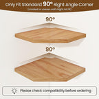 Fun Memories Corner Shelf Wall Mount Set of 2 - Solid Oak Wood Floating Corner Shelf with Cable Hole, 8.5in Rustic Design for Bedroom, Living Room, Kitchen (Natural)