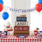 Lineshading 4 Pcs Baseball Decorations Stacked Wooden Blocks Signs with Bat Topper, Summer Nights Ballpark Lights Decor - Baseball Table Decor Ideal Gift for Fans Boys Room Party Coffee Shelf