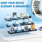 2 Packs Acrylic Display Stand Riser,3 Tier Perfume Organizer Cupcake Stand Acrylic Pop Shelves Holder,Black Desk Display Shelf for Figure,Trinket,Collectibles,Dessert Stands for Party Decor-11.6in
