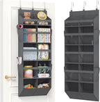 Lifewit 1 Pack Over the Door Organizer, Clear Window Hanging Storage with 4 Side Pockets, Anti Tilt 40 lbs Load Behind Door for Pantry, Nursery, Bathroom, Bedroom, Dorm, 10 Section, Gray