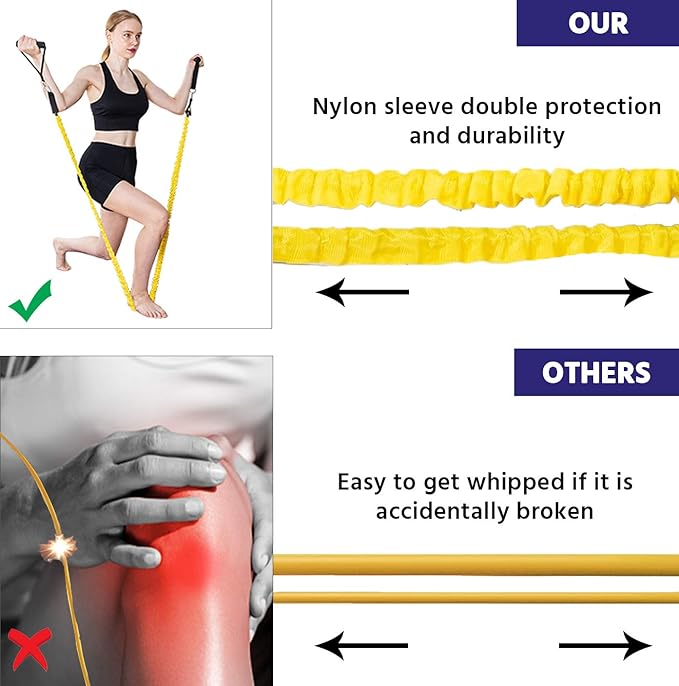 EILISON Resistance Band Kit with Heavy Duty Protective Sleeves for Safe Workout and Soft Anti-Slip Foam Handle, Door Anchor, Ankle Strap for Men and Women Stackable