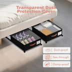 Under Bed Storage with Wheels - Rolling Underbed Containers with PVC Clear Lid & Dividers, 600D Oxford Fabric, PU Leather Handles, Adjustable Magic Tape Partition, XXL 66L (2, Black)