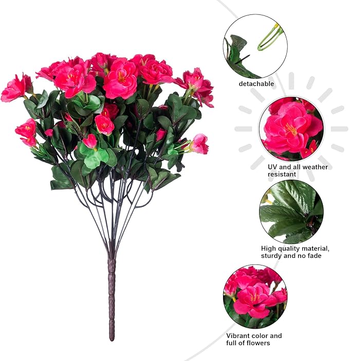 HyeFlora Artificial Faux Outdoor Outside Flowers Plants for Spring Decor, Fake Silk Colorful Camellia UV Resistant Look Real for Planter Front Door Porch Patio Balcony Decoration, 3 Large Bundles
