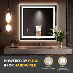 LOAAO 28"x30" LED Bathroom Mirror with Lights, Anti-Fog, Dimmable, Backlit + Front Lit, Lighted Bathroom Vanity Mirror for Wall, Memory Function