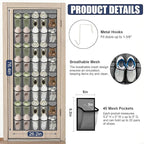 Over the Door Shoe Organizer - 40 Large Breathable Mesh Pockets, Space Saving Hanging Shoe Organizer with Metal Hooks, Hanging Shoe Rack for Men's and Women's Shoes (Grey)
