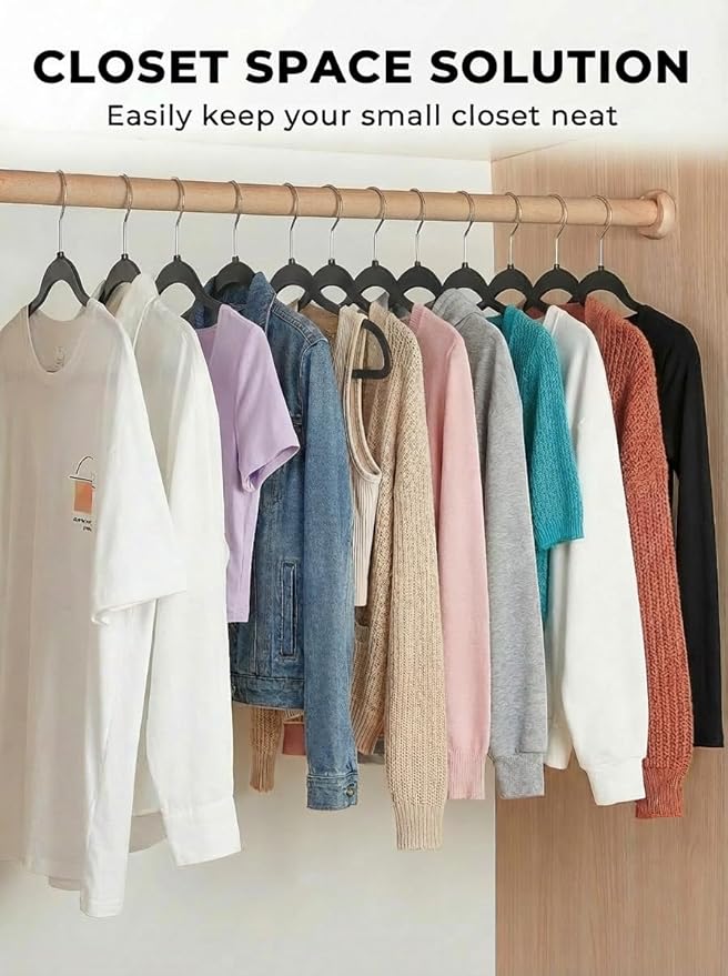 SMARTOR Plastic Hangers 50 Pack, Heavy Duty Plastic Hangers for Clothes - Non-Velvet Slim Hangers with 360° Swivel Hook & Clothes Thin Hanger - Durable Coat Hangars, Space Saving Hanger - Black