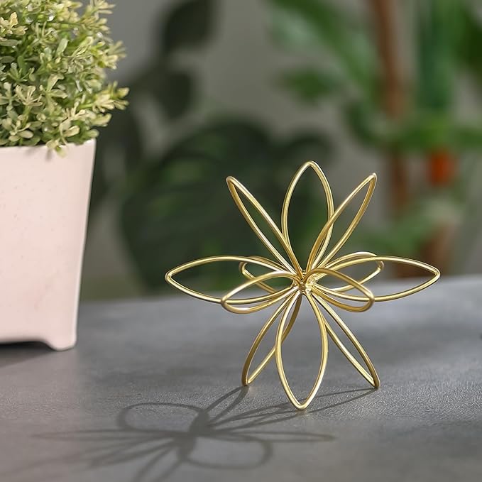 4.25" Gold Sphere Decor, Metal Handmade Floral Decorative Sculpture, Abstract Tabletop Decorative Ball for Home Metal Sphere Decor