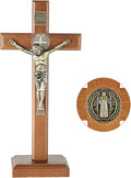 ACHIBANG 10.7" Wooden Standing Crucifix, Two-Way Catholic Jesus Cross Stand for Wall or Tabletop, Solid Faith Decor for Home