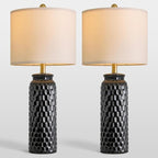 USumkky 27" Ceramic Table Lamps Set of 2 - Modern Farmhouse & Boho Style, Bedside Nightstand Lamps for Bedroom, Living Room End Table Lamps, Small Desk Lamp(Black)
