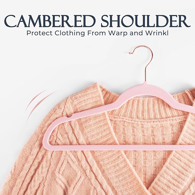 HOUSE DAY Pink Velvet Hangers 100 Pack, Premium Non-Slip Felt Clothes Hangers, Sturdy Heavy Duty Coat, Durable Hanger for Suits, Space Saving with No Hanger Mark, 360° Swivel Rotating Rose Gold Hook