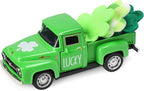 St. Patrick's Day Decorations for Home - Decor for Tiered Tray Metal Farm Truck with 3 Shamrocks Saint Patricks Day Vintage Diecast Pickup Truck Model for Shelf Table Centerpiece Décor Mini 4.8inch