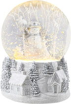 Christmas Snow Globe Musical Snowman Country Village Silver Xmas Tree White Water Snow Globes LED Light Change Music Box Home Christmas Decor for Kids Snowman Snow Globes