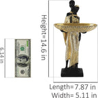 Lescafita Handmade African Couple Sculpture - Gold Tribal Standing Figure with 7.8" Basket, Resin Home Decor for Shelves/Tables, Cultural Gift for Small Items (14.5" H)