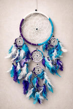 OMA Large Dream Catcher Wall Decor – Tie Dye Dream Catcher with Turquoise, Purple & White Feathers for Bedroom, Living Room, Dorms & Gift, Size - 9” x 30”
