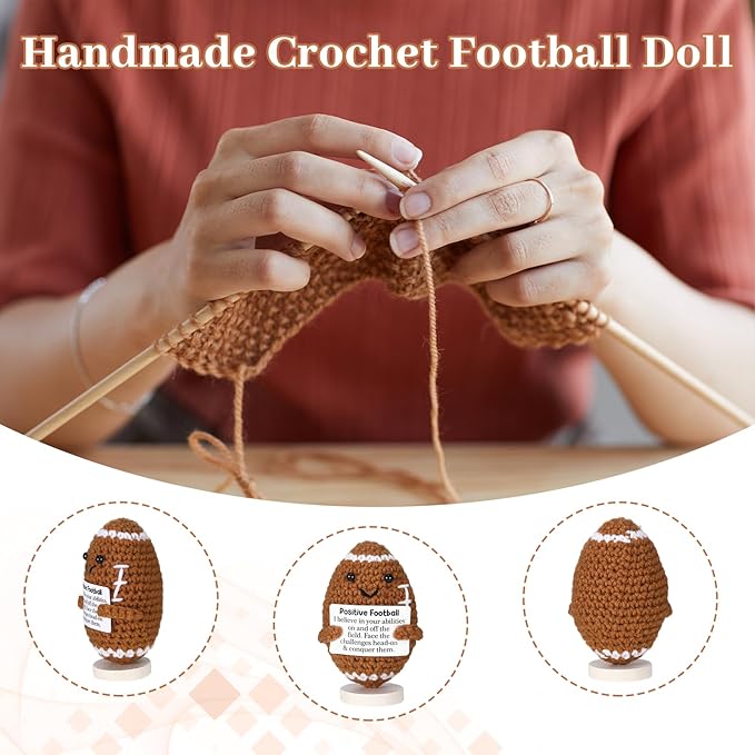 Positive Football Gifts,Handmade Crochet Football Doll,Funny Crochet Gifts for Women Men,Footballs Players Graduation Teacher Appreciation Birthday Gifts for Men