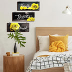 Hillban 3 Pieces Rose Wooden Wall Decor Rose Bathroom Decor Thankful Grateful Blessed Accessories Inspirational Wall Art Signs for Living Room Kitchen Wedding(10 x 4 Inch,Yellow)