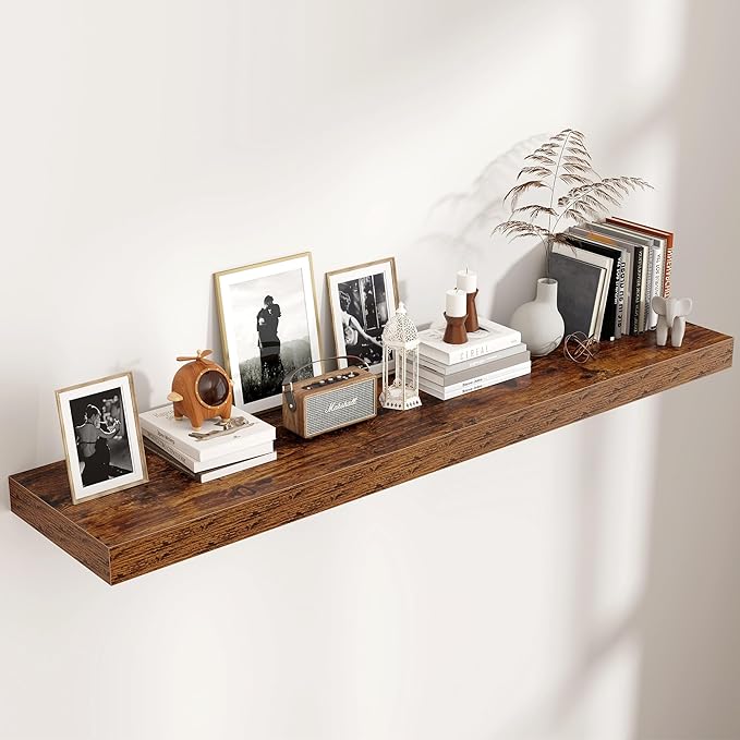 Venusmiles Floating Shelves for Wall, 55 Inch Wide x 12 Inch Deep Floating Shelves, Long Wood Floating Wall Shelf Shelves for Living Room Bathroom Bedroom Kitchen Home - (Brown, 55" W x 12" D x 2" H)